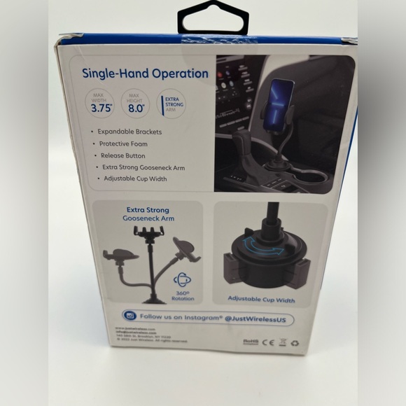 New JW Adjustable Car Cup Holder Just Wireless Phone Mount 360 Rotation - Picture 2 of 2